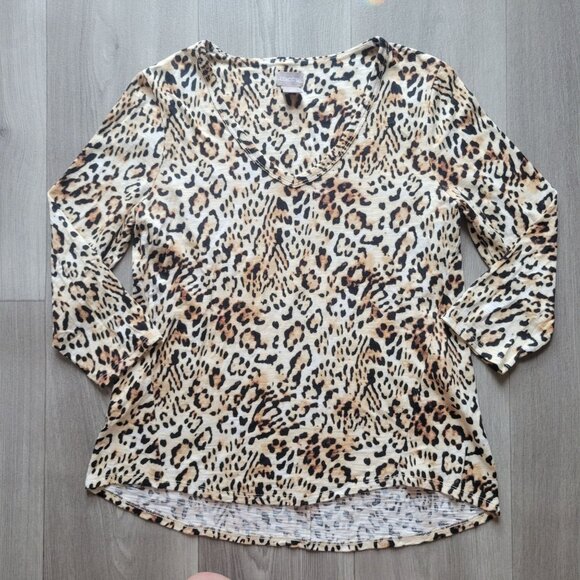Chicos Leopard Print V-Neck Long Sleeve Top - Womens Size 0 Small - Picture 2 of 4